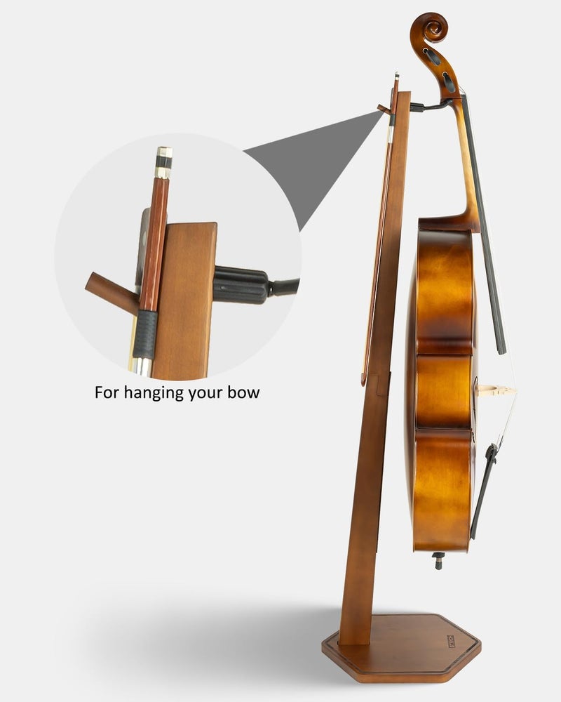 STRICH Wooden Cello Stand with Bow Holder, Heavy-Duty Floor-Standing Display Stand, Cello Wood Floor Stand for 1/2, 1/4, 3/4, 4/4,1/8, 7/8 Full Size, for Home and Studio - Image 2